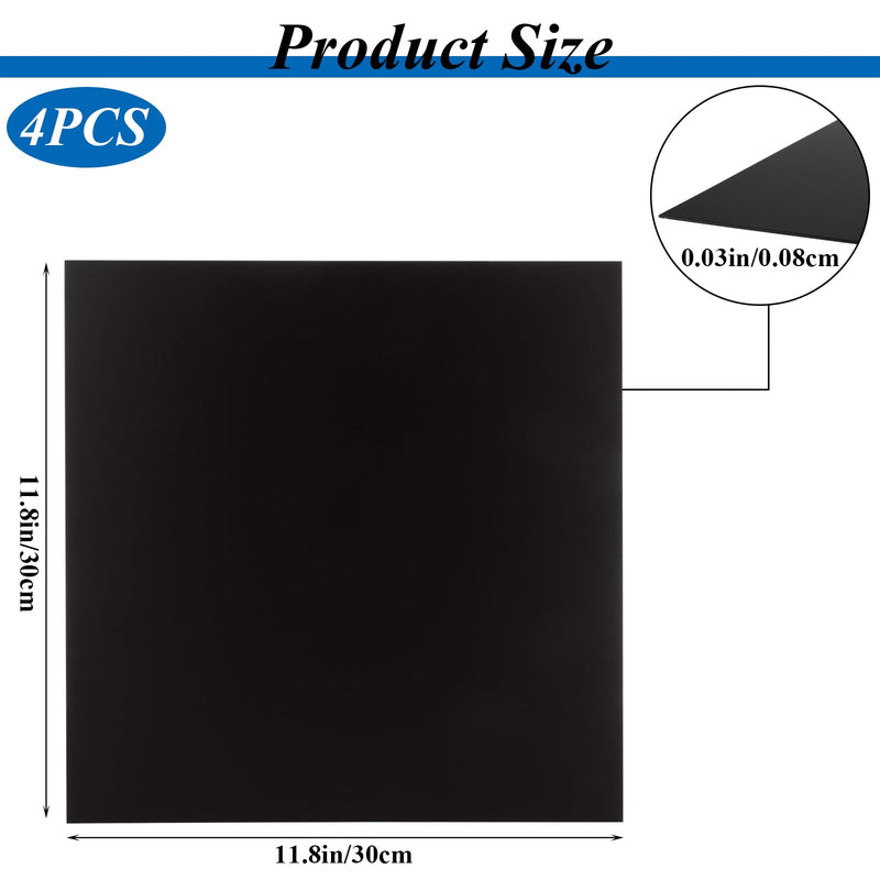 4PCS 12 x 12 x 1/32 (0.04”) Inch Anodized Aluminum Sheet, Black Aluminum Engraving Blanks, 0.8MM Thin Metal Plates for Laser Engraving, Crafting, DIY, House Decoration 12x12x1/32 Inch-4PCS