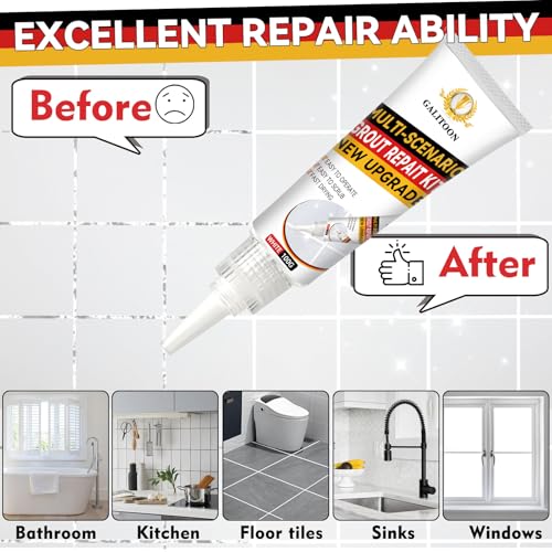 Tile Grout Repair Kit, 2 Pack Grout Filler, Fast Drying Tile Grout Paint, Grout Sealer Bathroom Shower Kitchen Floor Tile, Restore and Renew Tile Joints Line, Gaps, Replace Grout Pen White