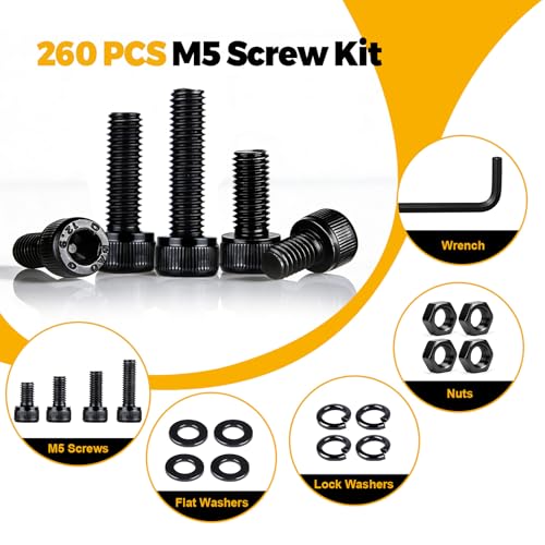 12.9 Alloy Steel 260 Pcs M5 Screw Kit and M5 Bolts Nuts Washers