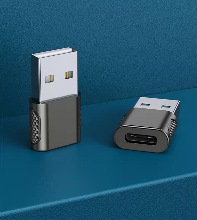 USB-A to Type-C Adapter, Zinc Alloy, USB 3.0 Male to USB-C Female Converter for Charging and Data Transfer (2 Pack)