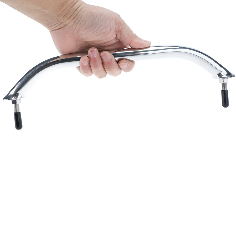 Amarine Made 2-Pack 12", 16", 18" Polished Stainless Heavy Duty Oval Boat Marine Grab Handle Hand Rail with Flange & Stud (12 ")