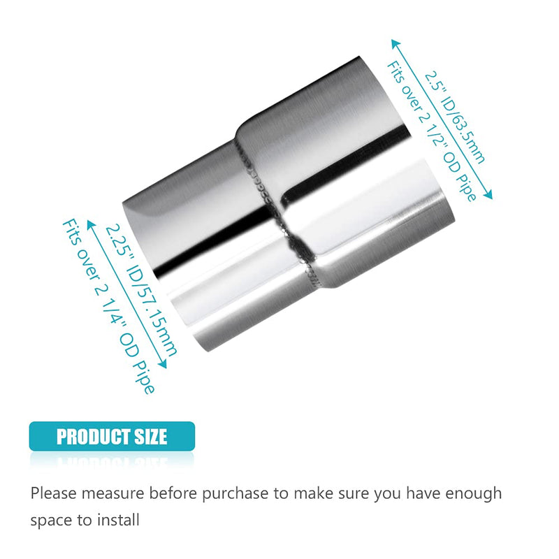 Universal 2.25" ID 2.5" ID Exhaust Pipe Adapter Connector Reducer 304 Stainless Steel 2.25 Inch to 2.5 Inch 2 1/4” ID to 2 1/2” ID kit 2.25" ID 2.5"ID
