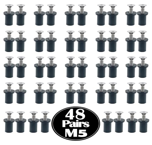 48 Pairs M5 Neoprene Rubber Well Nuts for Kayak with Brass Inserts Black 48 Pairs 5mm Rubber Well Nuts