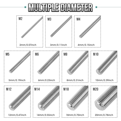 2Pcs Fully Threaded Rod & Studs, M18 x 200mm Long Threaded Screw, 2.5mm Thread Pitch, 304 Stainless Steel Right Hand Thread Bar Studs for Furniture Machinery Assembly