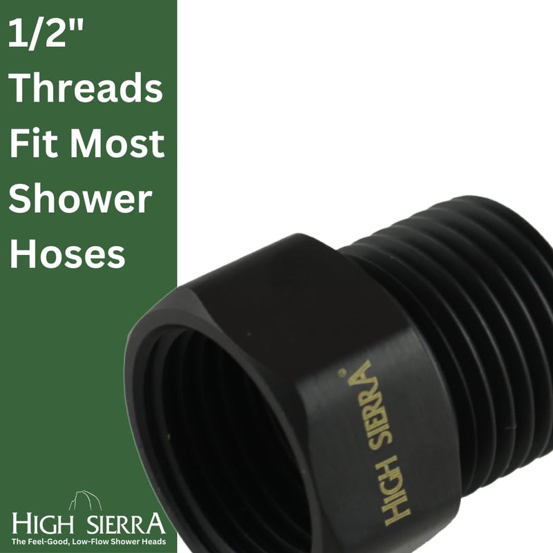High Sierra® - Solid Lead-Free Brass Construction. Certified Backflow Preventer for Handheld Shower Heads - Matte Black Finish