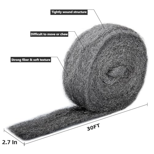30Ft(10oz) Steel Wool Roll, Coarse Wire Fabric for Pest Control, Hardware Gap Blocker & Animal Proofing in Home & Garden (DIY Kit) (Pack of 2) 30FT (Pack of 2)