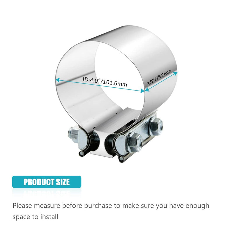 4" 4.0 Inch Exhaust Clamp Butt Joint Band Clamp Sleeve Coupler Stainless Steel 4 Inch for Exhaust Pipes, Mufflers and Catalytic Converters (1 PCS) 1 4.0"
