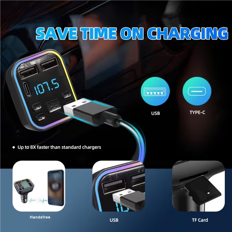 Car MP3 Player, Wireless FM Transmitter, USB and C Fast Charging, Mobile Phone Kit - Car Mobile Phone kit, FM Modulator for MP3 Players