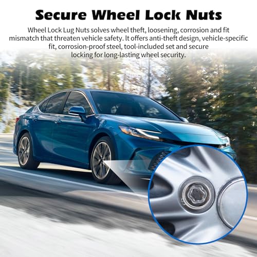 Wheel Lock Lug Nuts Set M12 x 1.5 Anti Theft Fit for Toyota Avalon C-HR Camry Celica Corolla Matrix Mirai MR2 Prius RAV4 Sienna Solara & Lexus, Chrome, Replace Toyota Wheel Lock Key 00276-00900