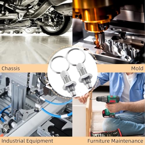 4PCS Spring Plunger with Pull Ring, M16x1.5 Stainless Steel Retractable Spring Manual Pin Quick Release Pull Ring Indexing Plunger for Mould Chassis Cabinet Industrial Equipment and Appliance (M16) M16