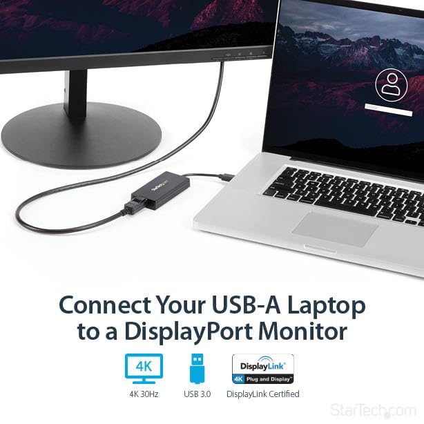 StarTech USB 3.0 to 4K DisplayPort External Multi Monitor Video Graphics Adapter - USB 3.0 Video Card - Ultra HD 4K (USB32DP4K) USB 3.0 to DP 4K (Mac & Win)