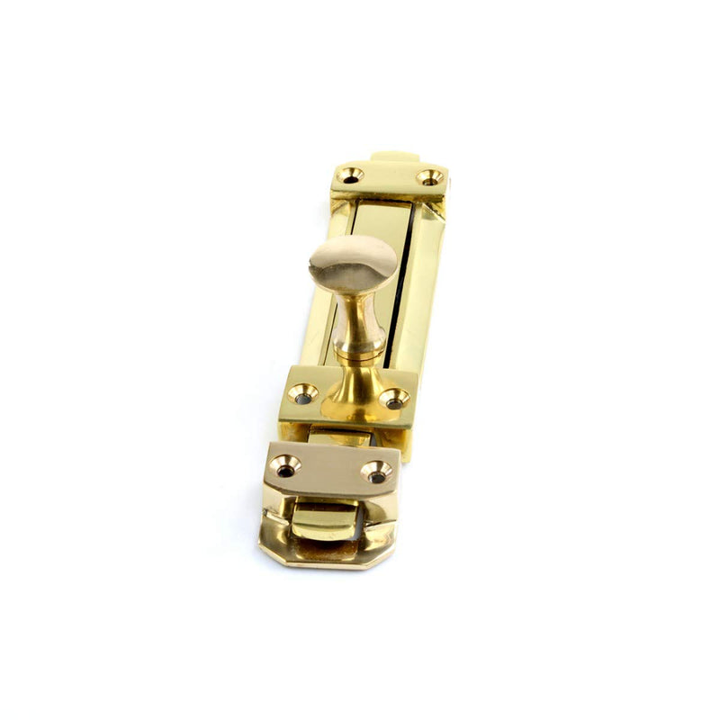 Renovators Supply Manufacturing Door Lock Latch 6 in. Brass Slide Bolt Latch with Mounting Hardware 6 Inch