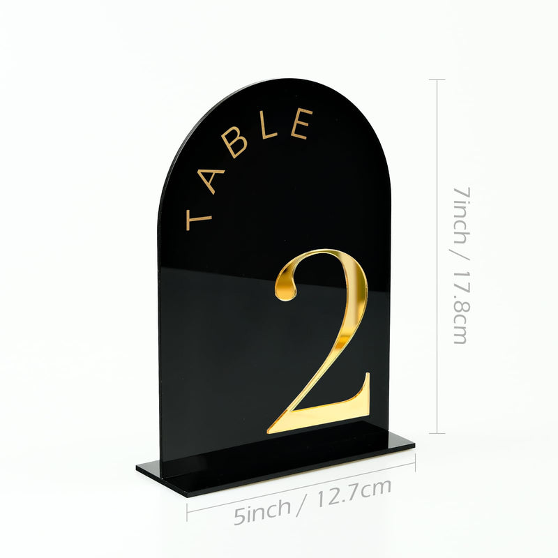 Black Arch Wedding Table Numbers 1-15 with Stand, 15 Pack 5x7 Inch Black Arch Acrylic Sign with Gold Number, Black and Gold Acrylic Table Numbers for Wedding Reception(Black and Gold) Table Number 1-15, 5"x7"