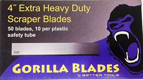 Better Tools 4" Extra Heavy Duty Scraper Blades - .036" thick - 50 blades/box - 10 blades/tube