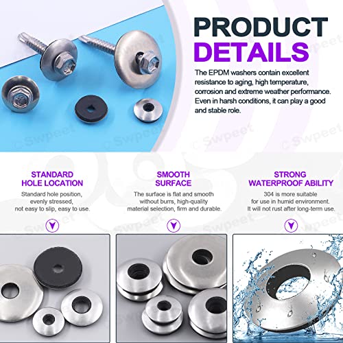 Swpeet 280Pcs 8 Sizes #8#10#12#14 Stainless Steel Neoprene EPDM Bonded Sealing Washers Gasket Assortment Kit, Rubber Bonded Sealing Washers for 8# 10# 12# 14# Screws Assortment Kit (280PCS)