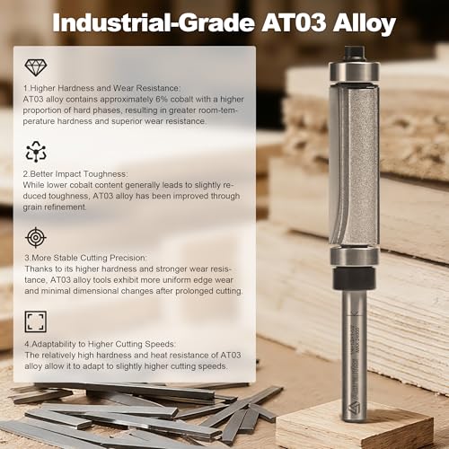4 Pcs Top and Bottom Bearing Flush Trim Router Bits 1/4" Shank, Cut Length:3/4" , 1", 1-1/4", 1-1/2" , Useful for Laminate Work or Template and Pattern Work 1/2" Diameter 1/2" Dia. - 4 Pcs Set - 1/4" Shank
