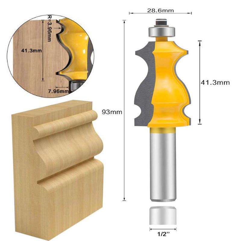 LEATBUY Router Bit Set 5 PCS 1/2-Inch Shank Architectural Molding Corner Round Edge Door Cabinet Shelf Wood Table Woodworking Mill Cutter Tool, Carbide CNC Router(PB7) PB7