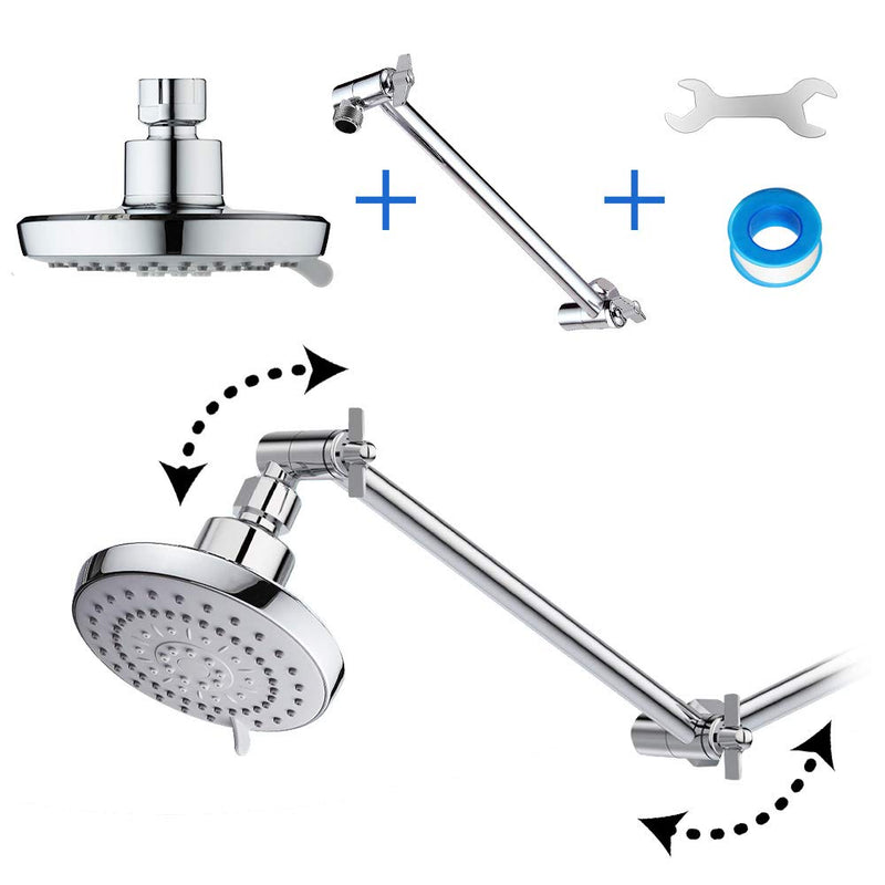 High Pressure Shower Head with 11 IN Adjustable Arm, Rainfall with Shower Arm-Make Water Flow Down Vertically for Better Bathing Experience(5 In, Chrome) 5 In Chrome Finish