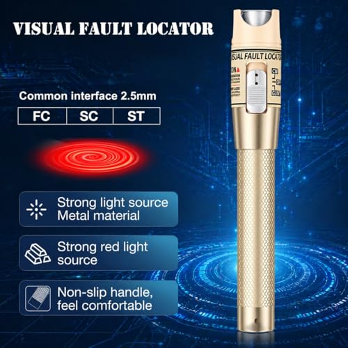 Visual Fault Locator Fiber Optic Tester, 2.5mm Universal Connector for LC/FC/SC/ST, Visual Fault Finder for FTTH Cable Breakpoint & Continuity Checking (Golden, 80-100KM) Golden