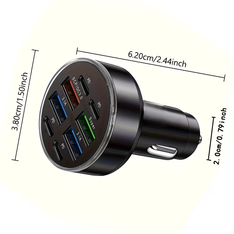8-in-1 Phone Charger QC3.0 Fast Charge, Dual PD USB Outputs, Compact Portable for Home and Car Use, Black