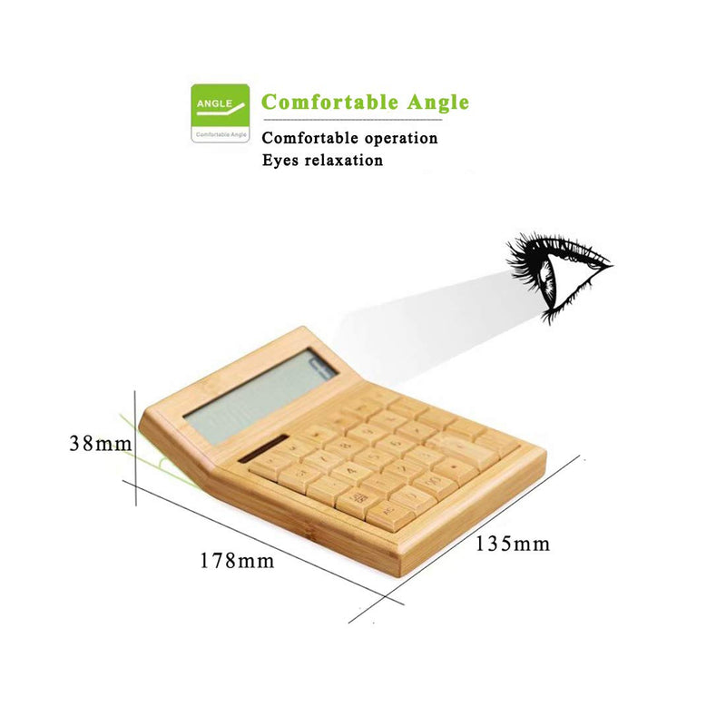 Omio Natural Bamboo Solar Multifunctional Wood Calculator - 12-Digit Large Display Desk Calculator with 29 Big Buttons for Home, Office, School, Store