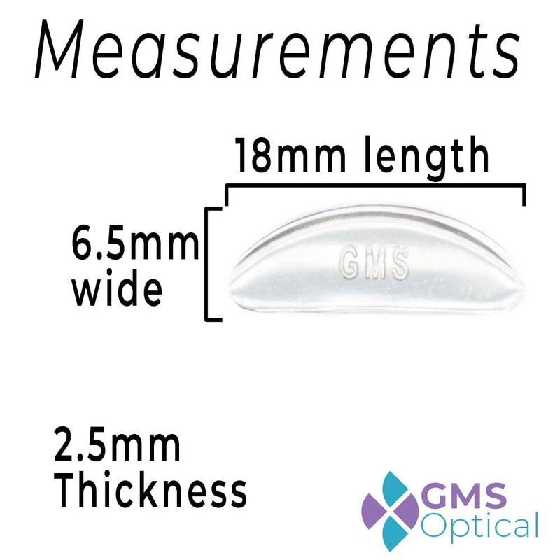 GMS Optical® 2.5 Thick / 18mm Long Length - Anti-Slip Adhesive Contoured Soft Silicone Eyeglass Nose Pads with Super Sticky Backing for Glasses, Sunglasses, and Eye Wear - 5 Pair (Clear) Clear