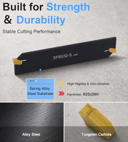 SPB232-S/SPB32-2 Parting Blade with 10 pcs GTN-2 Carbide Inserts Parting Grooving Cut-Off Tool Set, Slotted Tool SPB2-32 Set