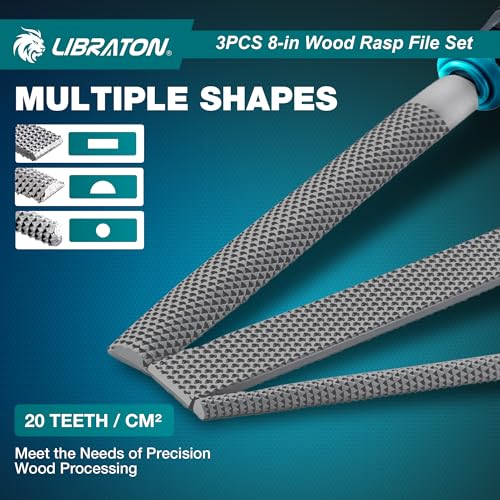 LIBRATON Wood Rasp Set, 3PCS Wood File Set, Multi-Shape Wood Rasp File 3