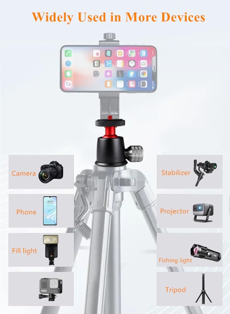 Tripod Ball Head 360 Panoramic with 1/4" to 3/8" Screw Adapter and Bubble Level for Digital Cameras, DSLR, Cell Phone, Camera Slider Track