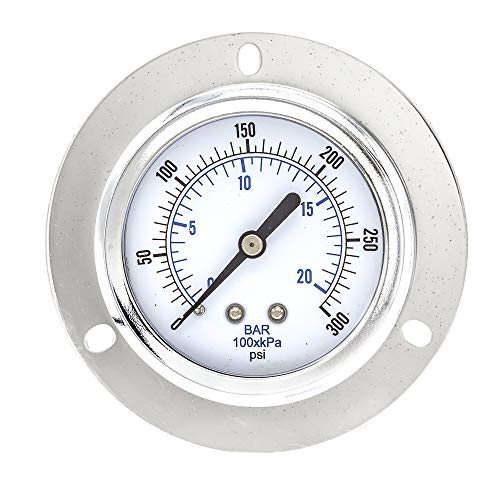 PIC Gauge 104D-254H 2.5" Dial, 0/300 psi Range, 1/4" Male NPT Connection Size, Front Flanged Panel Mount Dry Pressure Gauge with a Chrome Plated Steel Case, Brass Internals, Chrome Bezel and Plastic Lens