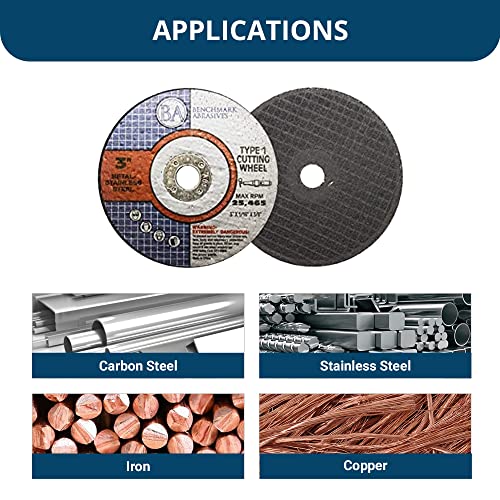 Benchmark Abrasives 3 Inch Aluminum Oxide Thin Type 1 Grinder Cut Off Wheels, 1/16" Thick 3/8" Arbor for Metal and Stainless Steel Die Grinder Cutting Disc, Grinding Cutting Wheel - 25 Pack