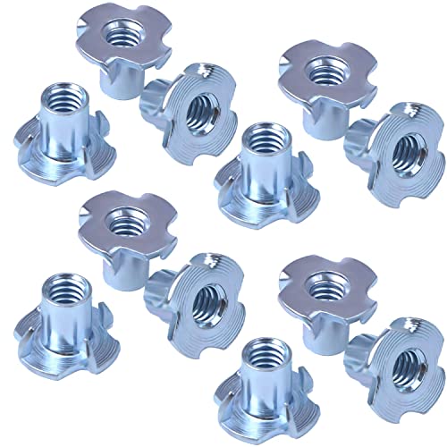T Nuts 1/4"-20,Hincell 150pcs Zinc Plated Steel T-Nut 4 Pronged Tee Blind Nuts Assortment Kit for Wood, Rock Climbing Holds, Cabinetry, Furniture,etc. 1/4"-20(150pcs)