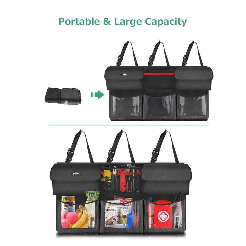 Oasser Back Seat Trunk Organizer Hanging Car Organizer Trunk Foldable Cargo Storage with 6 Large Pockets 3 Adjustable Straps 40x19inch Regular-40x19in Black