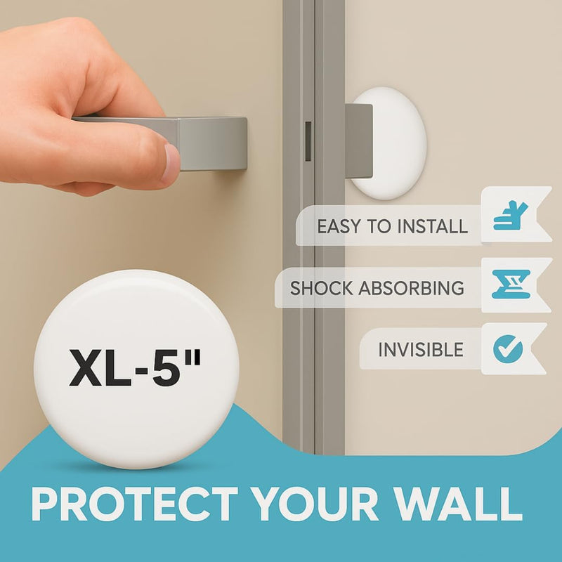 Strongest Home Wall & Door Handle Stopper 5" White Rubber Door Knob, Round Wall Shield Cushion, Quiet Wall Protector for Door Handle, Guard Door Bumper, Self Adhesive (White, X-Large 6 Pack)