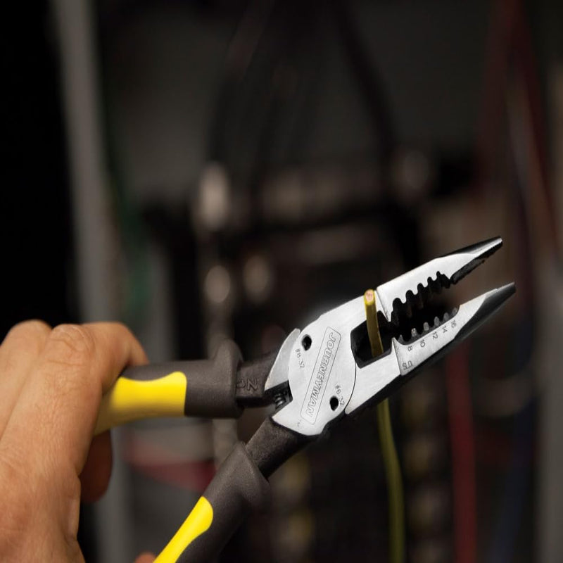 Klein Tools J206-8C Long Nose All-Purpose Spring Loaded Pliers, Made in USA, Forged Steel with Dual Material Journeyman Handles