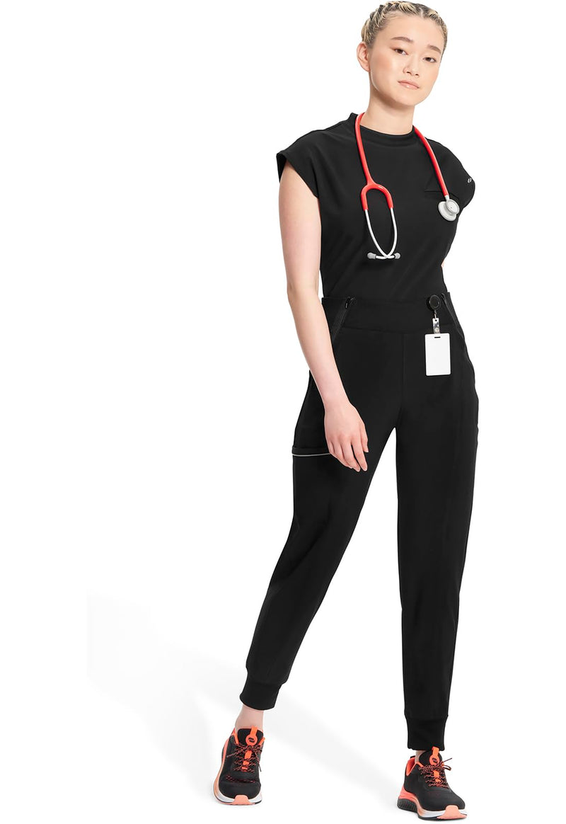 Cherokee Infinity Womens Scrub Jogger Pants, Mid Rise, Moisture Wicking, Wrinkle-Resistant, 360 Stretch, 5 Pockets - CK110A Medium Black
