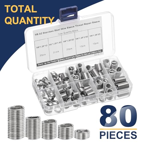 uxcell 80pcs Wire Thread Insert Kit M8 x 1.25 (1D-3D) 304 Stainless Steel