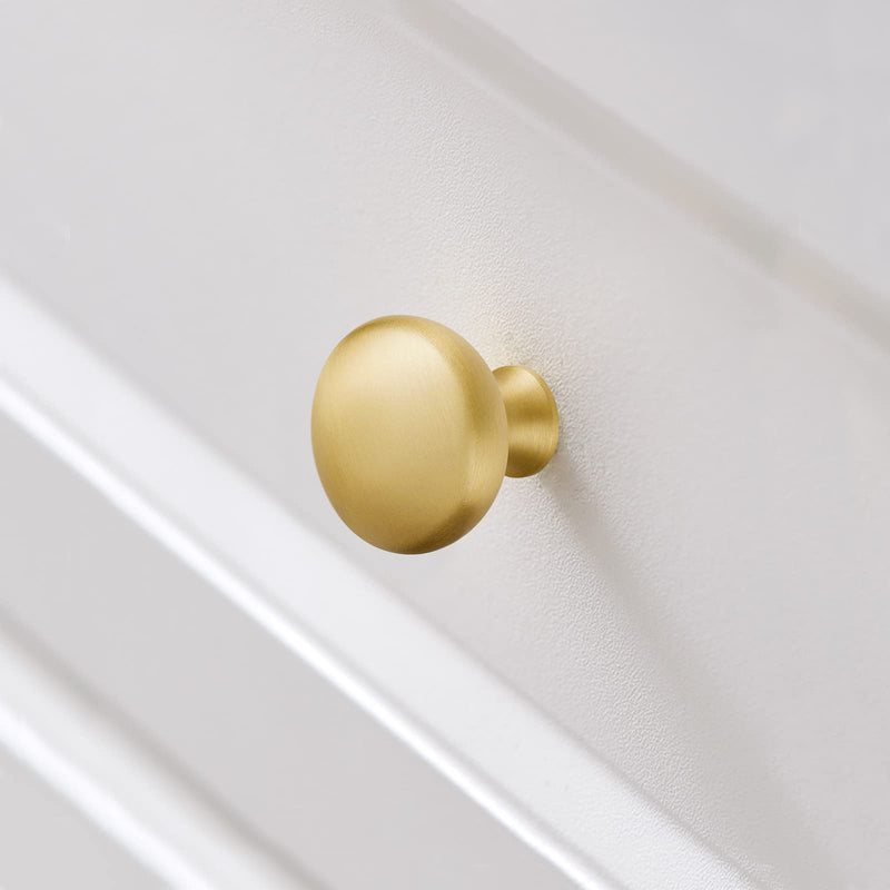 SALISENG Brushed Gold Kitchen Cabinet Knobs -5 Pack Solid Brass Handle for Dresser Drawer,1-1/4 Inch Diameter, Modern Round Cupboard Closet Vanity Pulls - Furniture Hardware for Bathroom Bedroom 1-1/4 Inch Diameter