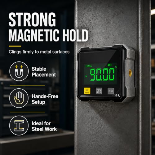 Digital Angle Finder Magnetic, 4-Side Magnetic Digital Level and Digital Angle Gauge, Rechargeable Digital Inclinometer with Backlit LCD, Angle Finder Measuring Tool for Woodworking, Machinery