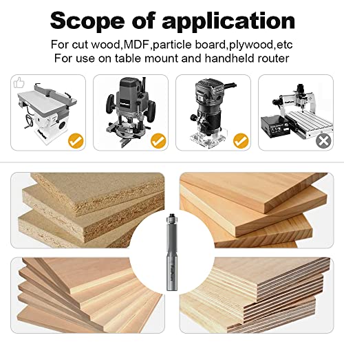 FivePears 4PCS Flush Trim Router Bits 1/2 Inch Shank, Bottom Bearing Flush Cut Trim Router Bit for Woodworking, 1/2 Inch Cutting Diameter, 1", 1-1/4", 1-1/2", 2" Cutting Length Shank Size: 1/2" 4 Bits Set - 1/2" Shank