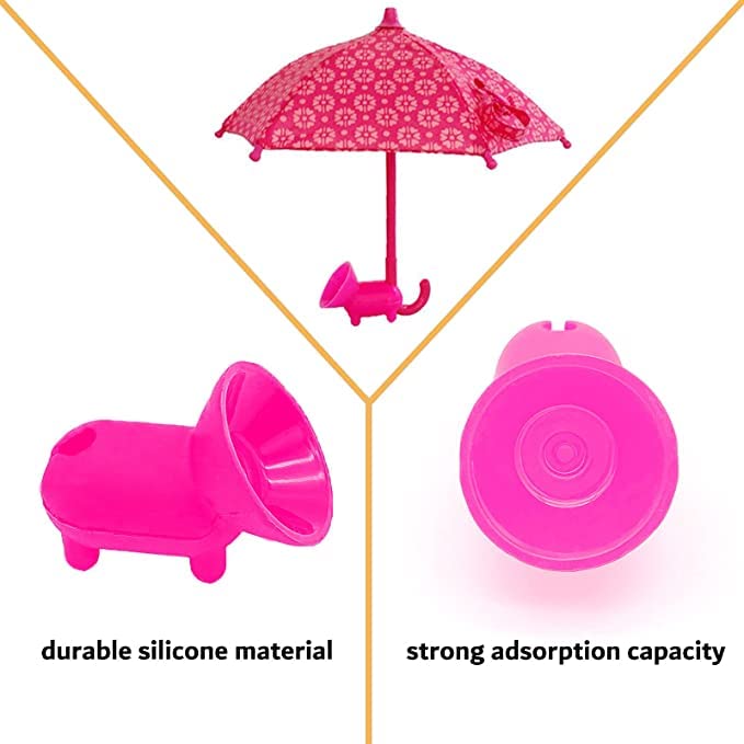 Phone Umbrella for Sun, Cell Phone Umbrella Sun Shade, Umbrella for Phone with Universal Adjustable Piggy Suction Cup Stand, Sun Shade Cover for Phone Block Glare Anti-reflection Rose Red