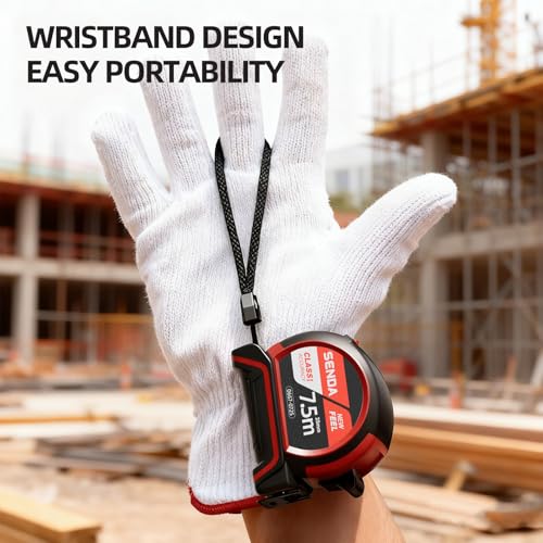 SENDA Tape Measure 25FT with 1/8 Fraction, Double-Hook Measuring Tape Retractable with 1 Inch Wide Blade & Belt Clip, ABS TPR Rubber Protection,Matte Nylon-Coated Blade for DIY, Construction (2 Pack) 25 FT Red 2