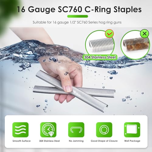 CTS SC760/C17 16 Gauge 1/2” Crown 304 Stainless Steel Hog Rings 1000PCS