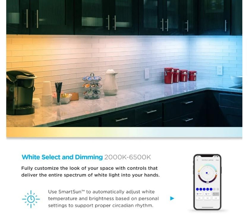 Enbrighten Vibe Plug-in Smart Under Cabinet Lights, 24in, Adjustable White from 2000K-6000K, Dimmable, Programmable Schedule Under Cabinet Lighting, Compatible with Alexa, Google Assistant, 58261-T1