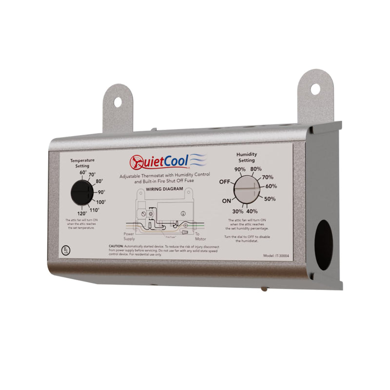 Quietcool Attic Fan Adjustable Thermostat and Humidistat with Built-in Fire Safety Shut Off for Powered Attic Ventilators - Replacement Humidistat