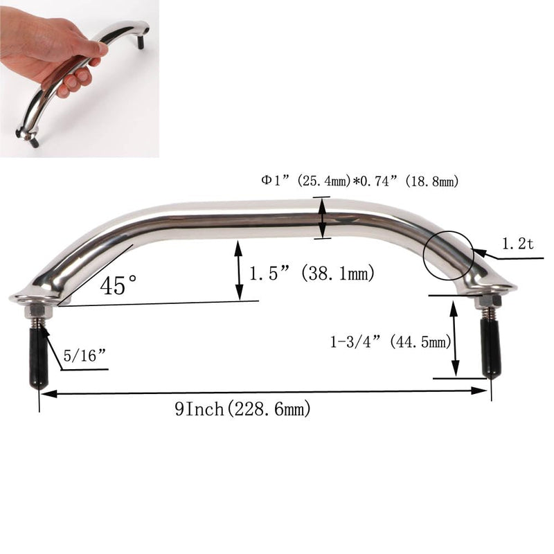 Boat Grab Bar 304 Stainless Steel Polished Grab Handle Handrail Hardware Multipurpose (2PCS) (9“ Silver)