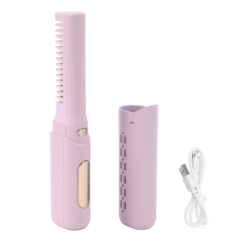  [AUSTRALIA] - Cordless Hair Straightener Brush, Portable Straightening Brush with 3 Adjustable Temperature, Mini Straightening Brush for Travel, Hot Comb Hair Straightener for Women (Violet) Violet