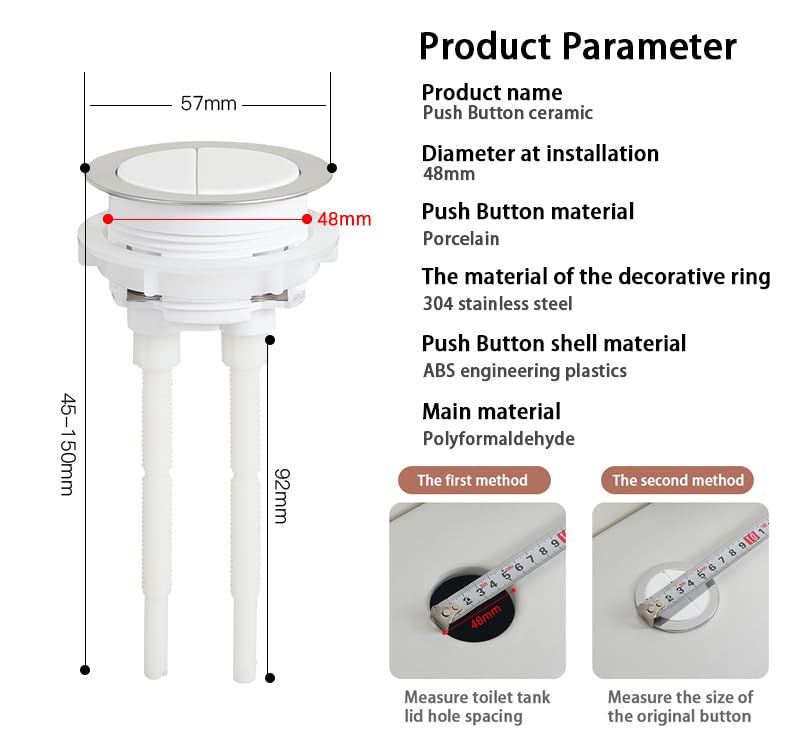 48mm Toilet Cistern Dual Flush Valve Push Button 2 Pack Replacement Toilet Tank Flush Valve Ceramic Push Button Thread Diameter 1.89"