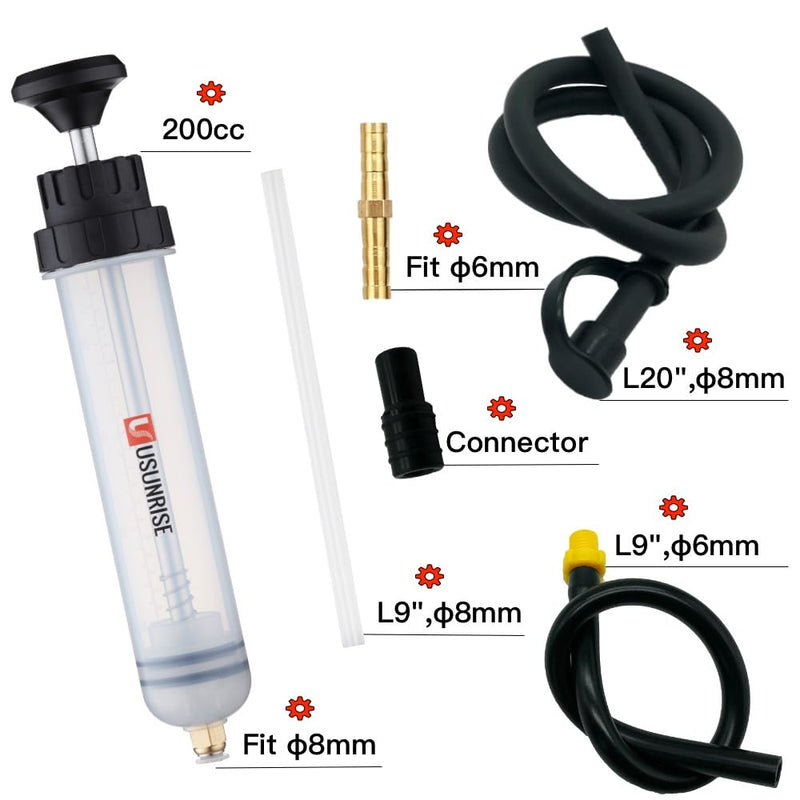 Automotive Fluid Extractor Pump,Oil Change Syringe with Long Hose,Syringe Style Pump for Power Steering Transmission Gear Oil & Brake Fluid Changes, Hand Vacuum Pump 200CC/200ML-3 ProType