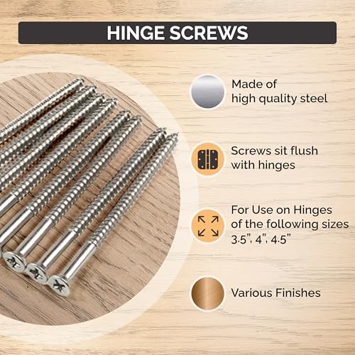 Long Wood Screws for Door Hinges Satin Nickel 9 x 3 Inch 96-Pack
